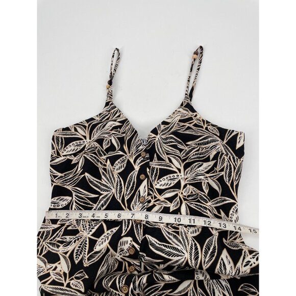 Zara Womens Large Sleeveless Maxi Dress Linen Blend Black White Leaf Print Chic - Picture 9 of 11